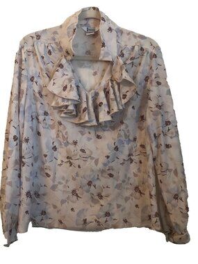 1970's Vintage Cricket Lane Ruffle Neckline Blouse Size 16 per Tag